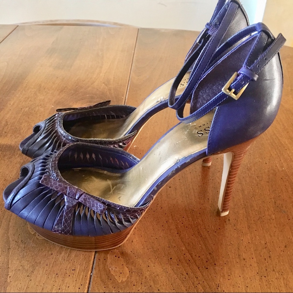 GUESS by Marciano Purple Platform Peep Toe Heels